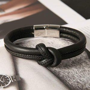 Braided Leather Wrist Cuff Bracelet